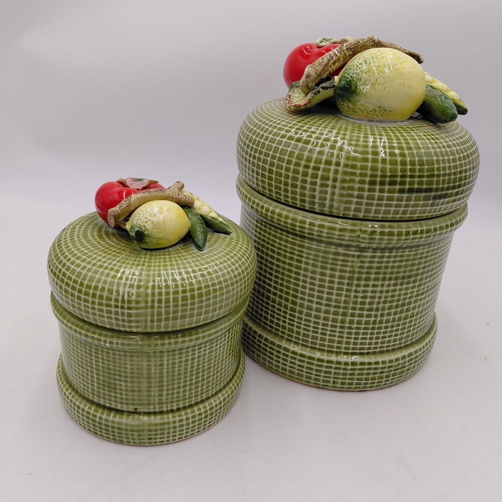 Vtg GOODWOOD Ceramic Canister Set Japan Farm House Cottagecore Veggies Green